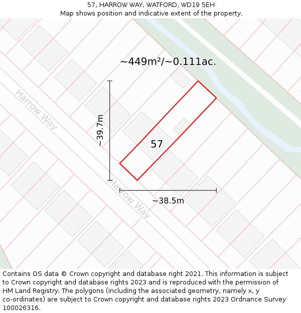 57, HARROW WAY, WATFORD, WD19 5EH: Plot and title map