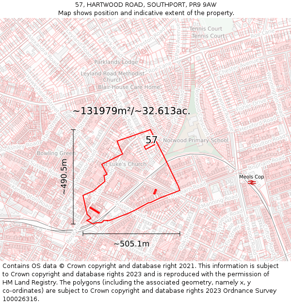 57, HARTWOOD ROAD, SOUTHPORT, PR9 9AW: Plot and title map