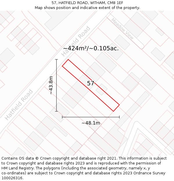 57, HATFIELD ROAD, WITHAM, CM8 1EF: Plot and title map