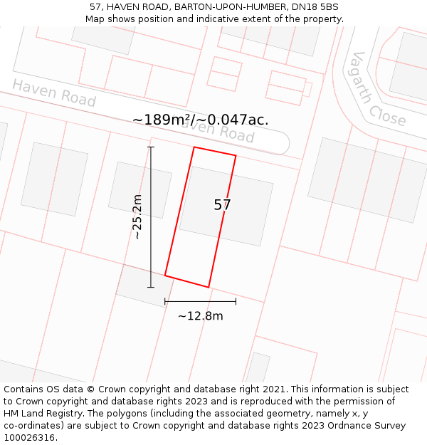 57, HAVEN ROAD, BARTON-UPON-HUMBER, DN18 5BS: Plot and title map