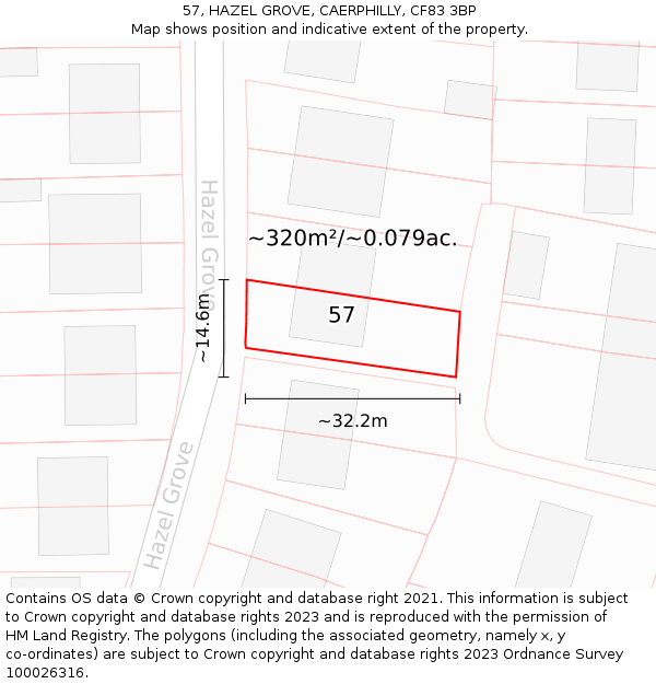 57, HAZEL GROVE, CAERPHILLY, CF83 3BP: Plot and title map