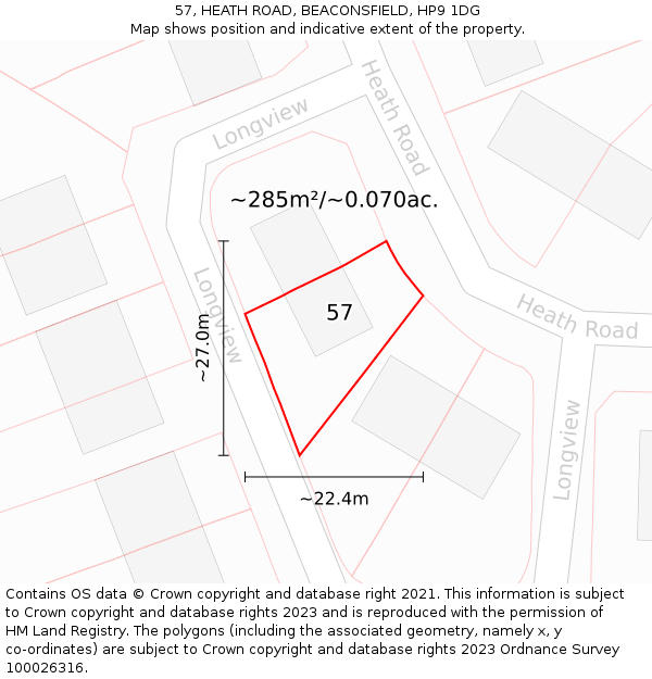 57, HEATH ROAD, BEACONSFIELD, HP9 1DG: Plot and title map