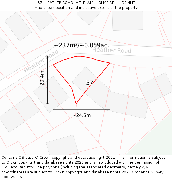 57, HEATHER ROAD, MELTHAM, HOLMFIRTH, HD9 4HT: Plot and title map