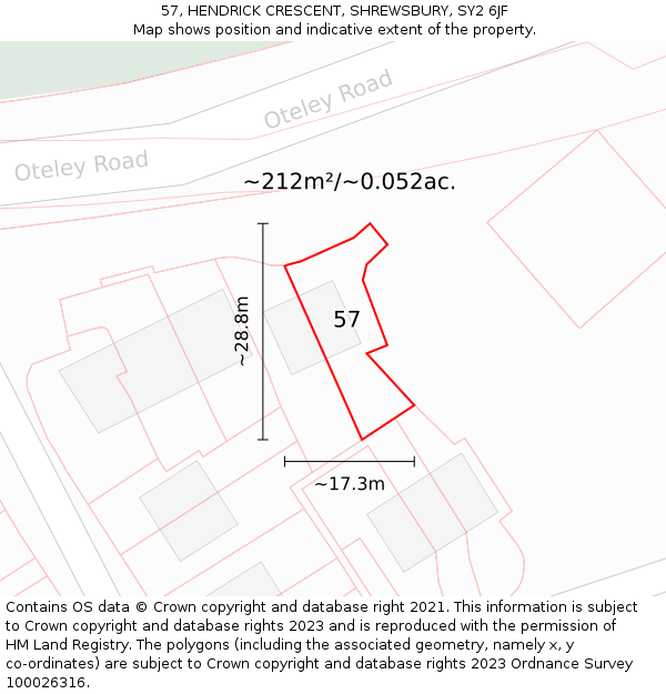 57, HENDRICK CRESCENT, SHREWSBURY, SY2 6JF: Plot and title map