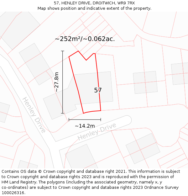 57, HENLEY DRIVE, DROITWICH, WR9 7RX: Plot and title map