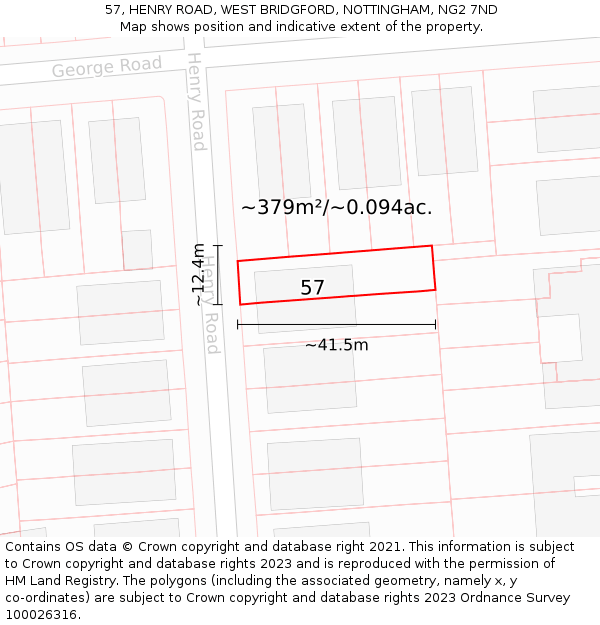 57, HENRY ROAD, WEST BRIDGFORD, NOTTINGHAM, NG2 7ND: Plot and title map