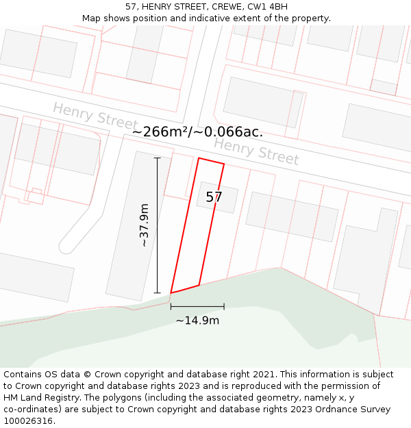 57, HENRY STREET, CREWE, CW1 4BH: Plot and title map