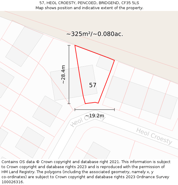 57, HEOL CROESTY, PENCOED, BRIDGEND, CF35 5LS: Plot and title map