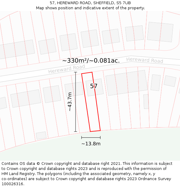 57, HEREWARD ROAD, SHEFFIELD, S5 7UB: Plot and title map