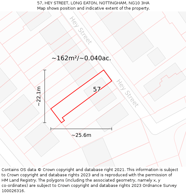 57, HEY STREET, LONG EATON, NOTTINGHAM, NG10 3HA: Plot and title map