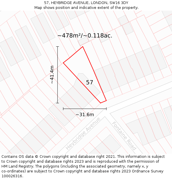 57, HEYBRIDGE AVENUE, LONDON, SW16 3DY: Plot and title map