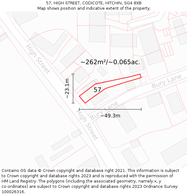 57, HIGH STREET, CODICOTE, HITCHIN, SG4 8XB: Plot and title map