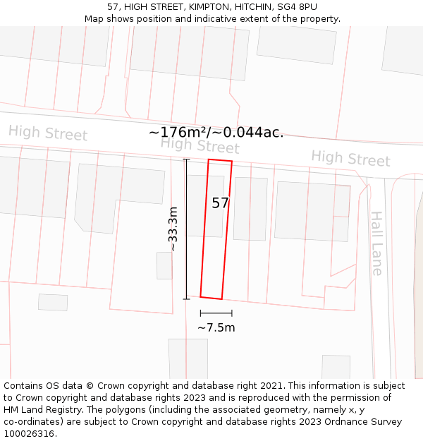 57, HIGH STREET, KIMPTON, HITCHIN, SG4 8PU: Plot and title map