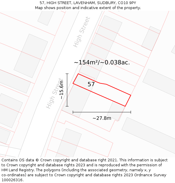 57, HIGH STREET, LAVENHAM, SUDBURY, CO10 9PY: Plot and title map