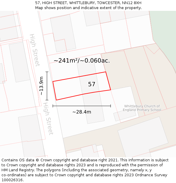 57, HIGH STREET, WHITTLEBURY, TOWCESTER, NN12 8XH: Plot and title map