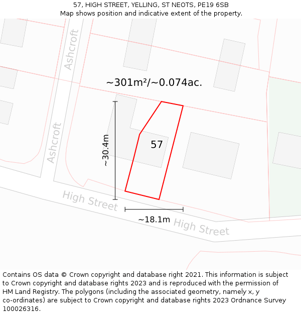 57, HIGH STREET, YELLING, ST NEOTS, PE19 6SB: Plot and title map