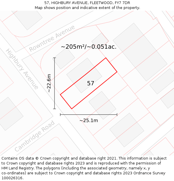 57, HIGHBURY AVENUE, FLEETWOOD, FY7 7DR: Plot and title map