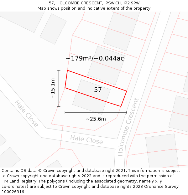 57, HOLCOMBE CRESCENT, IPSWICH, IP2 9PW: Plot and title map