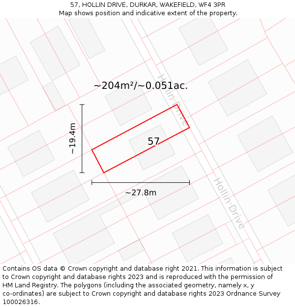 57, HOLLIN DRIVE, DURKAR, WAKEFIELD, WF4 3PR: Plot and title map