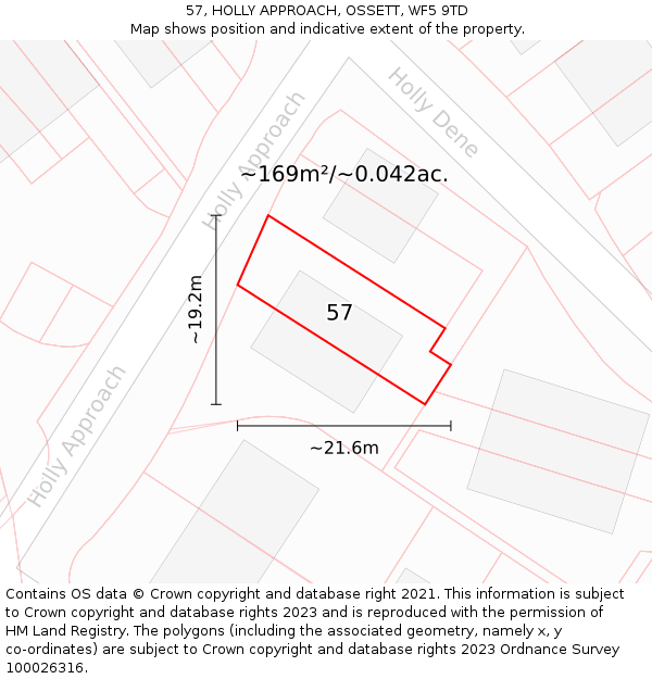 57, HOLLY APPROACH, OSSETT, WF5 9TD: Plot and title map