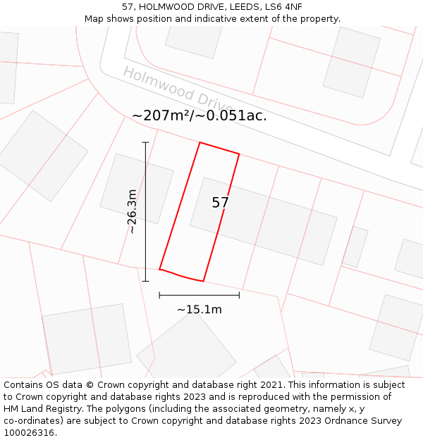 57, HOLMWOOD DRIVE, LEEDS, LS6 4NF: Plot and title map