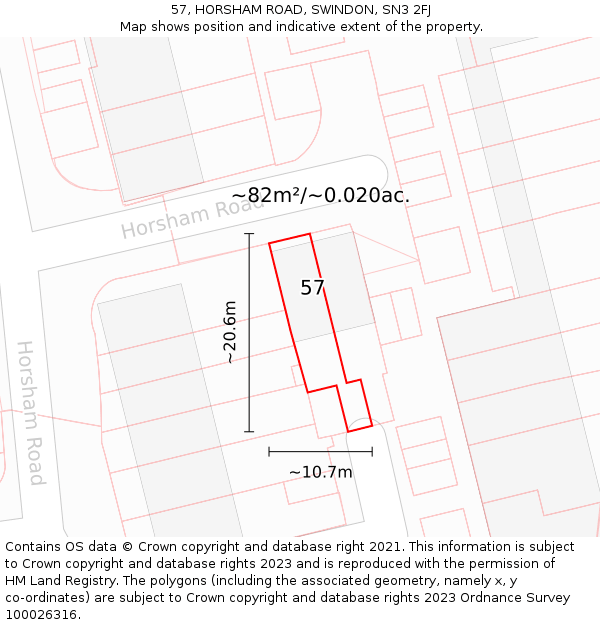 57, HORSHAM ROAD, SWINDON, SN3 2FJ: Plot and title map