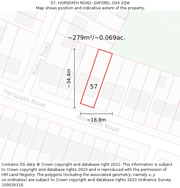 57, HORSPATH ROAD, OXFORD, OX4 2QW: Plot and title map