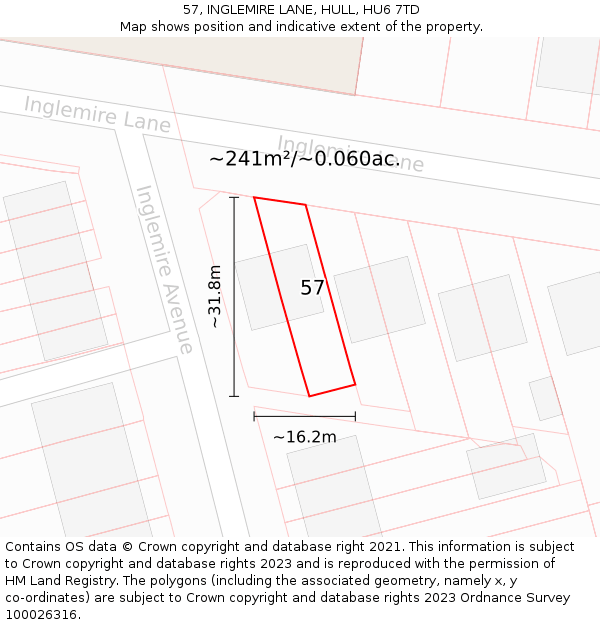 57, INGLEMIRE LANE, HULL, HU6 7TD: Plot and title map