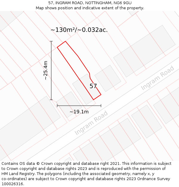 57, INGRAM ROAD, NOTTINGHAM, NG6 9GU: Plot and title map