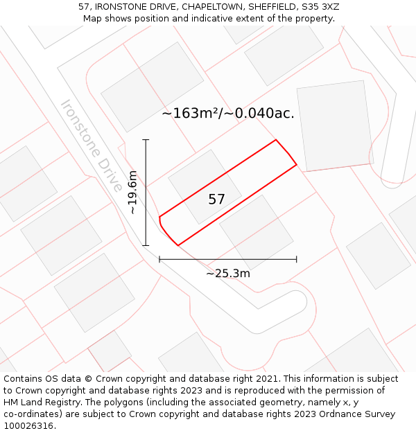 57, IRONSTONE DRIVE, CHAPELTOWN, SHEFFIELD, S35 3XZ: Plot and title map