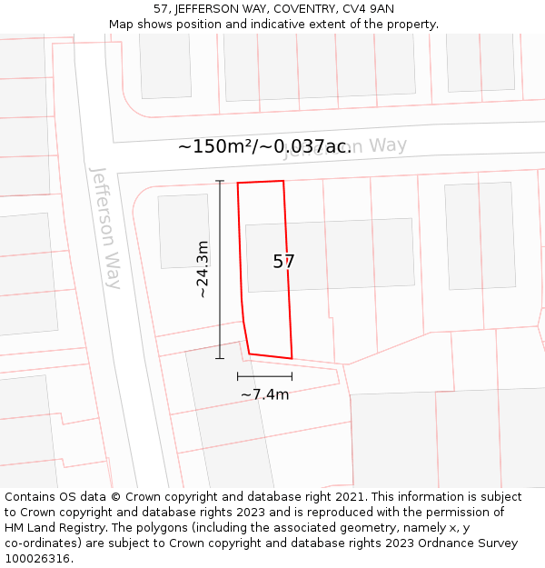 57, JEFFERSON WAY, COVENTRY, CV4 9AN: Plot and title map