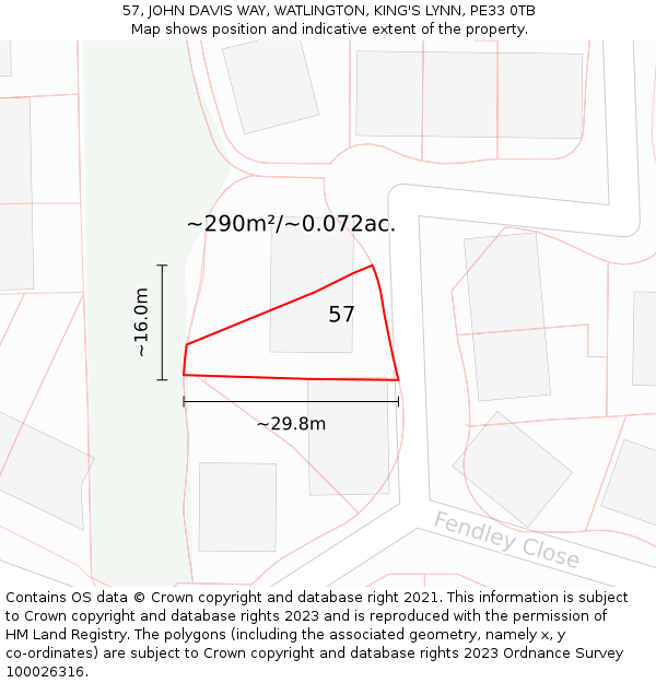 57, JOHN DAVIS WAY, WATLINGTON, KING'S LYNN, PE33 0TB: Plot and title map