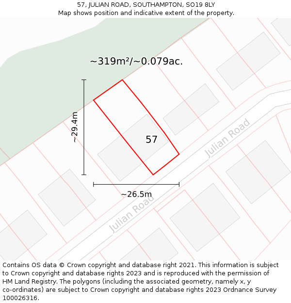 57, JULIAN ROAD, SOUTHAMPTON, SO19 8LY: Plot and title map