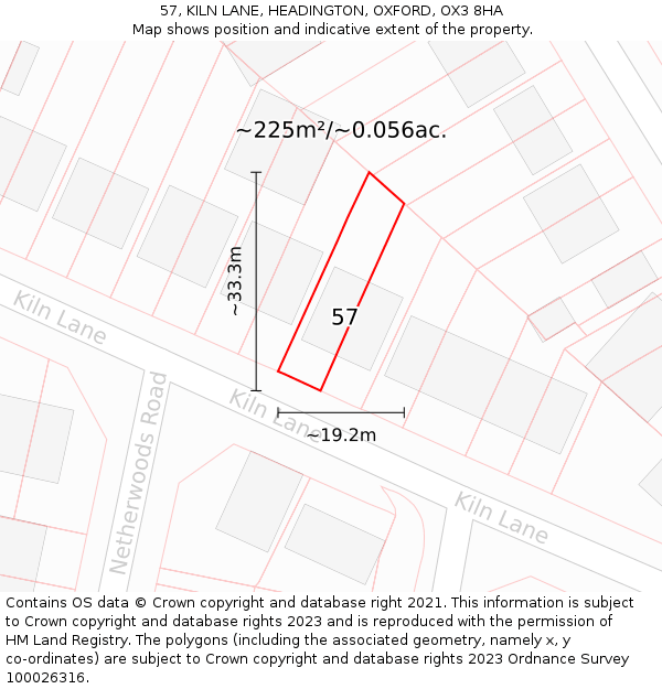 57, KILN LANE, HEADINGTON, OXFORD, OX3 8HA: Plot and title map