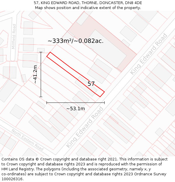 57, KING EDWARD ROAD, THORNE, DONCASTER, DN8 4DE: Plot and title map