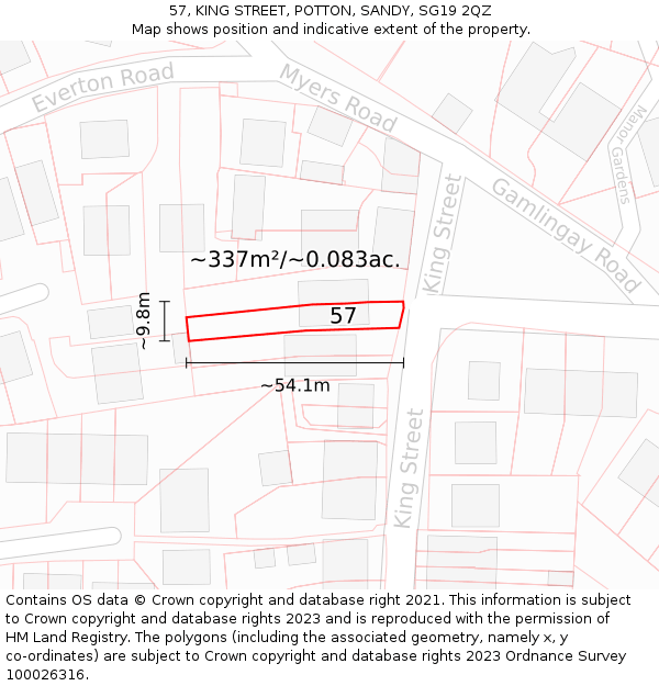 57, KING STREET, POTTON, SANDY, SG19 2QZ: Plot and title map