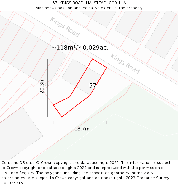 57, KINGS ROAD, HALSTEAD, CO9 1HA: Plot and title map