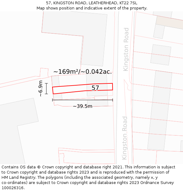 57, KINGSTON ROAD, LEATHERHEAD, KT22 7SL: Plot and title map