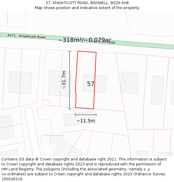 57, KNIGHTCOTT ROAD, BANWELL, BS29 6HE: Plot and title map