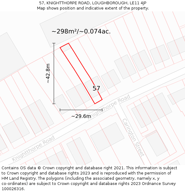 57, KNIGHTTHORPE ROAD, LOUGHBOROUGH, LE11 4JP: Plot and title map