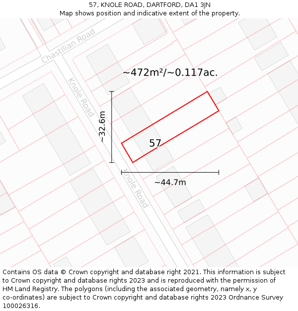 57, KNOLE ROAD, DARTFORD, DA1 3JN: Plot and title map