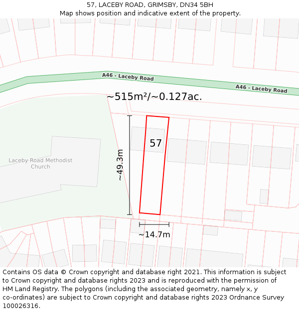 57, LACEBY ROAD, GRIMSBY, DN34 5BH: Plot and title map