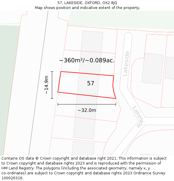 57, LAKESIDE, OXFORD, OX2 8JQ: Plot and title map