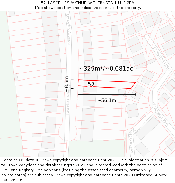 57, LASCELLES AVENUE, WITHERNSEA, HU19 2EA: Plot and title map