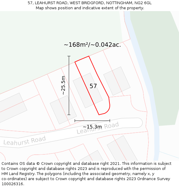 57, LEAHURST ROAD, WEST BRIDGFORD, NOTTINGHAM, NG2 6GL: Plot and title map