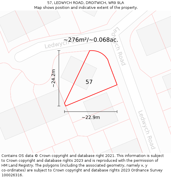 57, LEDWYCH ROAD, DROITWICH, WR9 9LA: Plot and title map