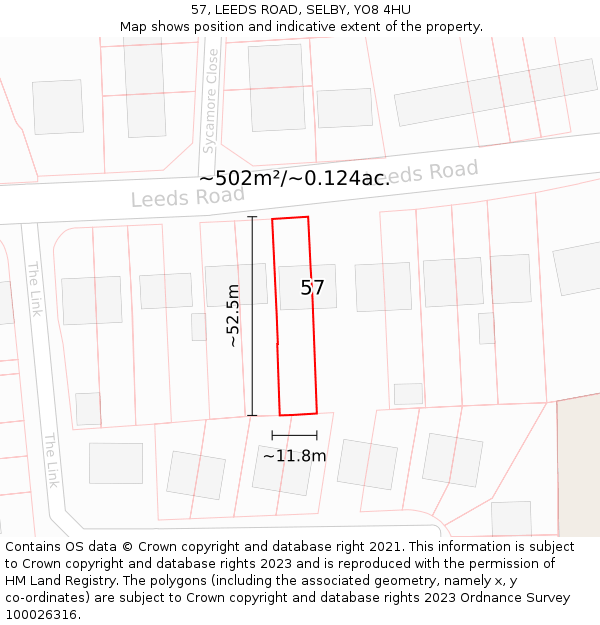 57, LEEDS ROAD, SELBY, YO8 4HU: Plot and title map