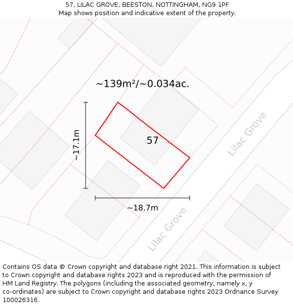 57, LILAC GROVE, BEESTON, NOTTINGHAM, NG9 1PF: Plot and title map