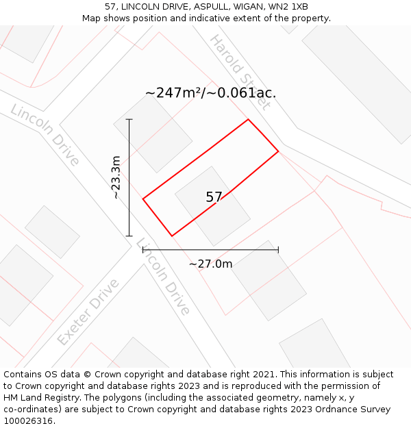 57, LINCOLN DRIVE, ASPULL, WIGAN, WN2 1XB: Plot and title map