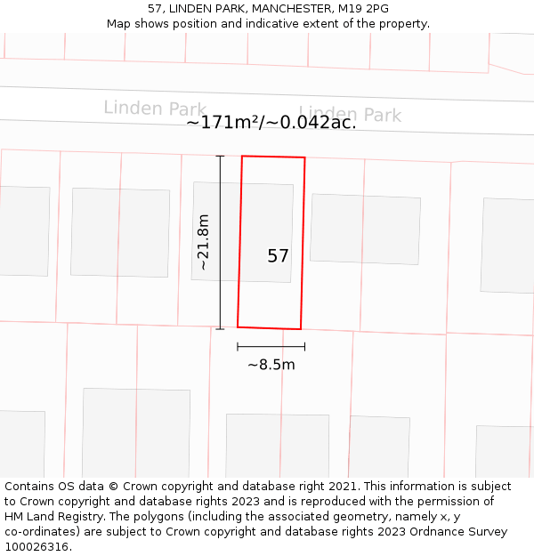 57, LINDEN PARK, MANCHESTER, M19 2PG: Plot and title map